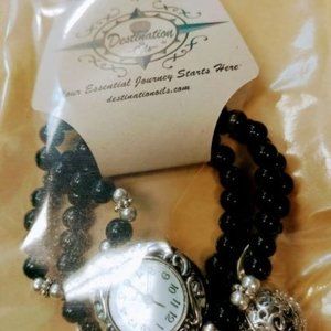 Aroma Black Beaded Essential Oil Bracelet/ Watch